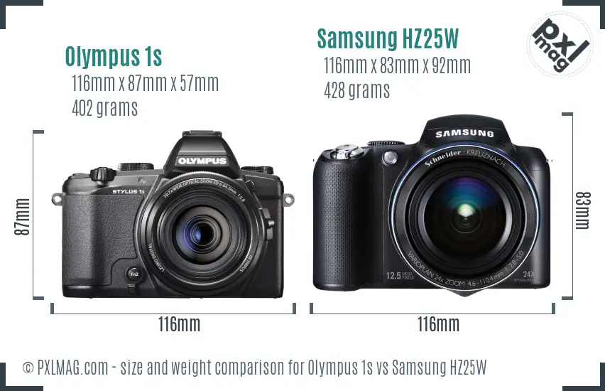 Olympus 1s vs Samsung HZ25W size comparison