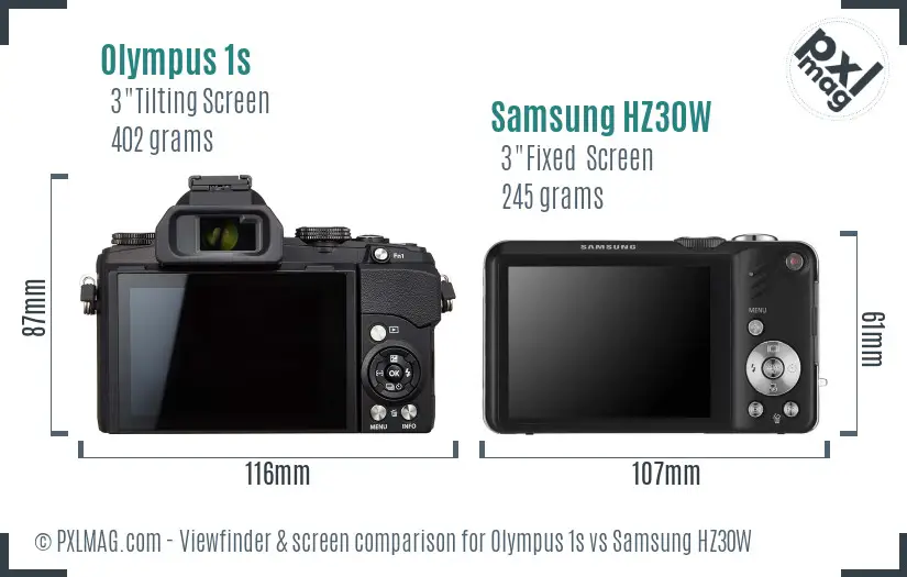 Olympus 1s vs Samsung HZ30W Screen and Viewfinder comparison