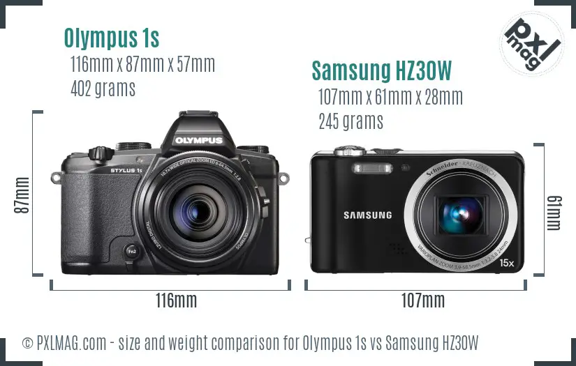 Olympus 1s vs Samsung HZ30W size comparison