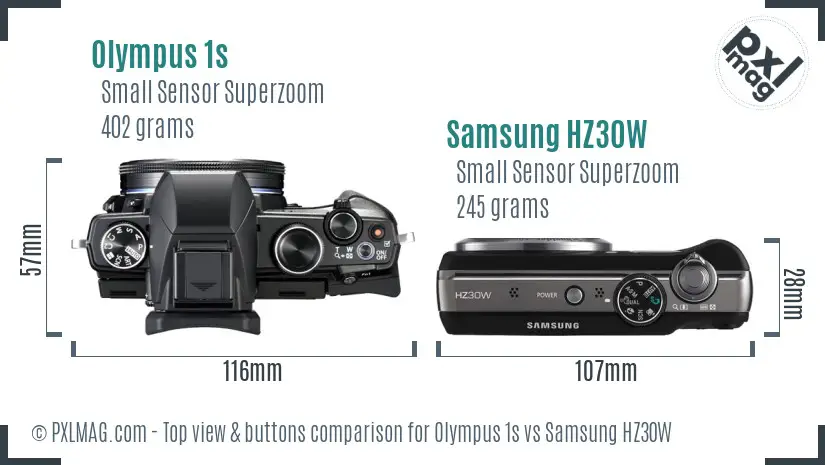 Olympus 1s vs Samsung HZ30W top view buttons comparison
