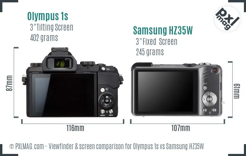 Olympus 1s vs Samsung HZ35W Screen and Viewfinder comparison