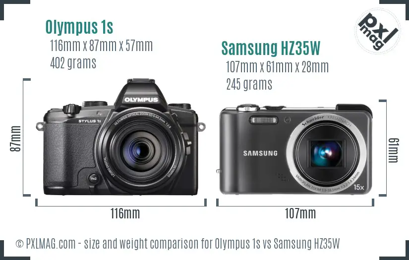 Olympus 1s vs Samsung HZ35W size comparison