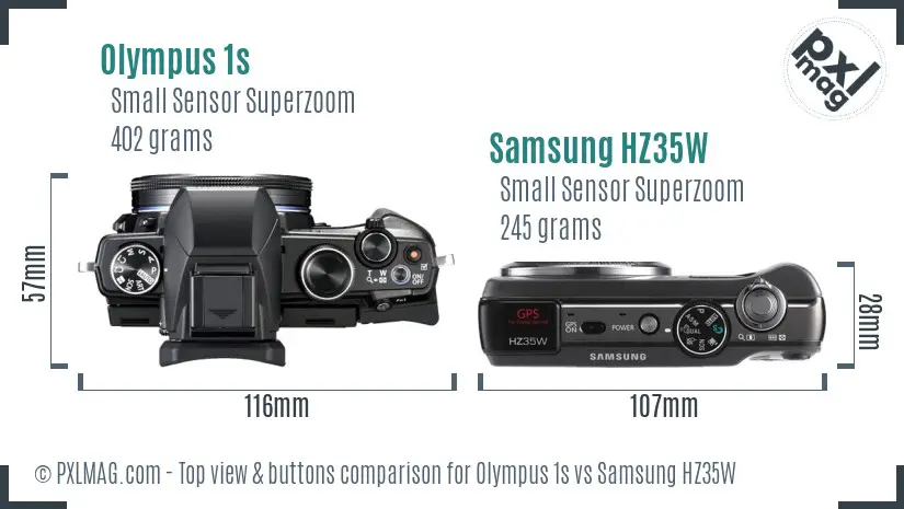 Olympus 1s vs Samsung HZ35W top view buttons comparison