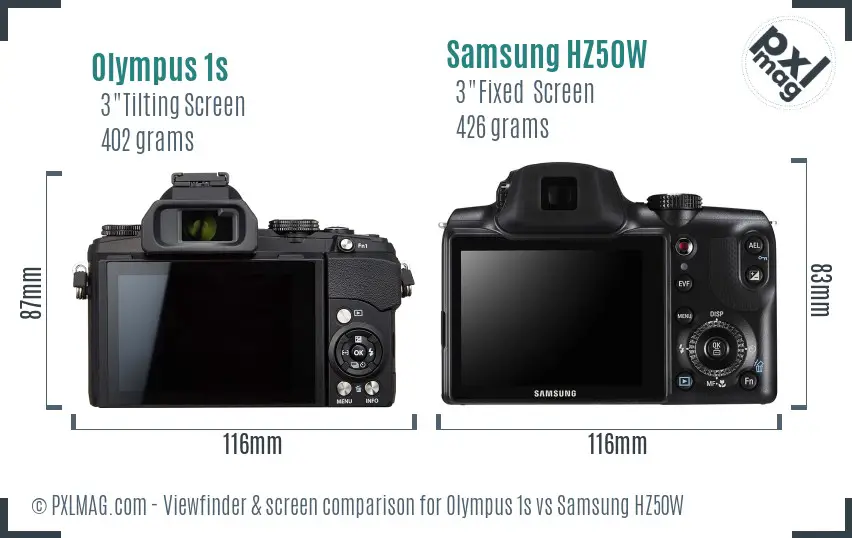 Olympus 1s vs Samsung HZ50W Screen and Viewfinder comparison