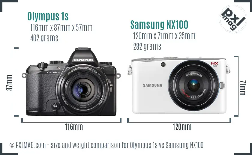 Olympus 1s vs Samsung NX100 size comparison Olympus 1s vs Samsung NX100 size comparison