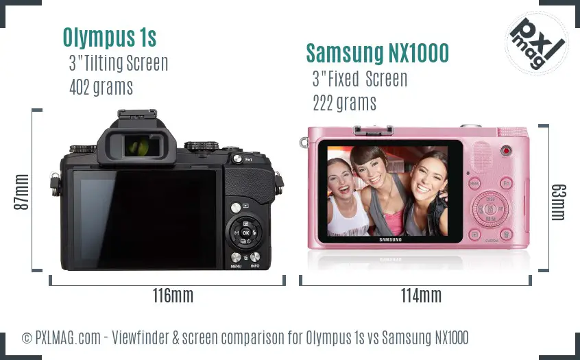 Olympus 1s vs Samsung NX1000 Screen and Viewfinder comparison