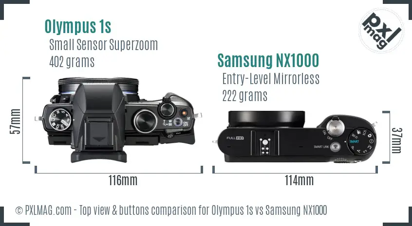 Olympus 1s vs Samsung NX1000 top view buttons comparison