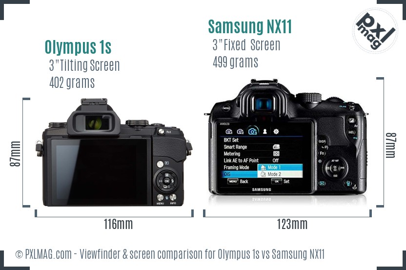 Olympus 1s vs Samsung NX11 Screen and Viewfinder comparison