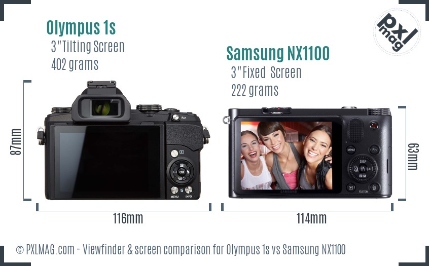 Olympus 1s vs Samsung NX1100 Screen and Viewfinder comparison