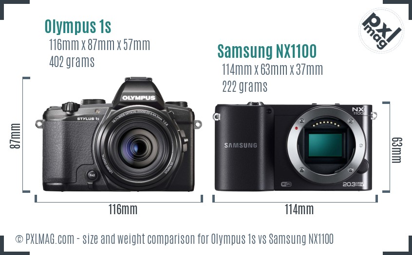 Olympus 1s vs Samsung NX1100 size comparison Olympus 1s vs Samsung NX1100 size comparison