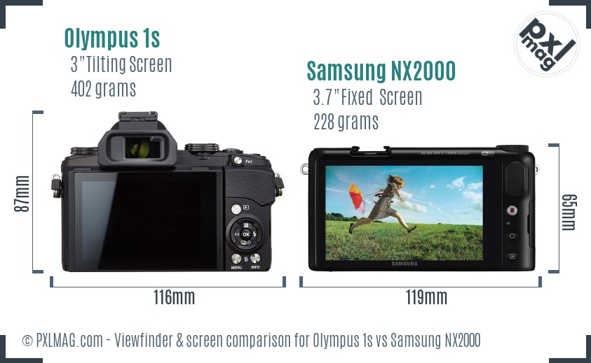 Olympus 1s vs Samsung NX2000 Screen and Viewfinder comparison