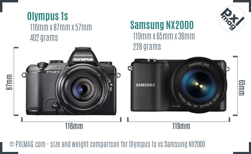 Olympus 1s vs Samsung NX2000 size comparison