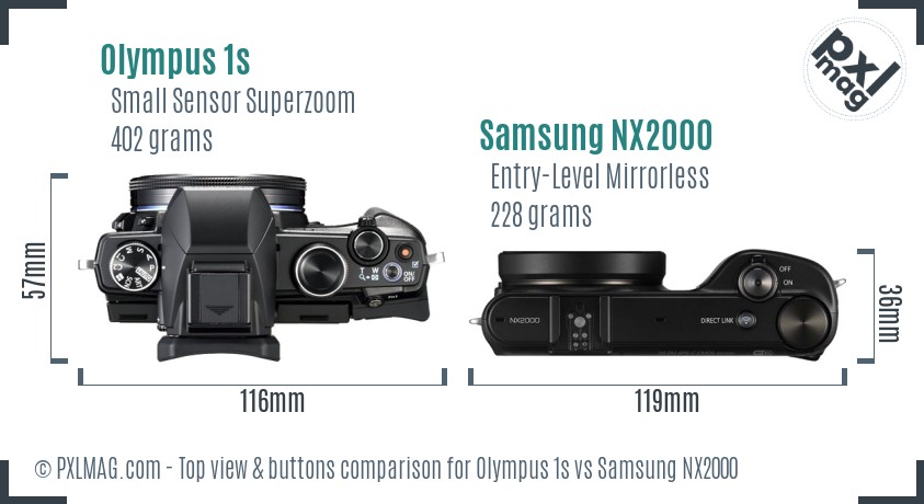 Olympus 1s vs Samsung NX2000 top view buttons comparison
