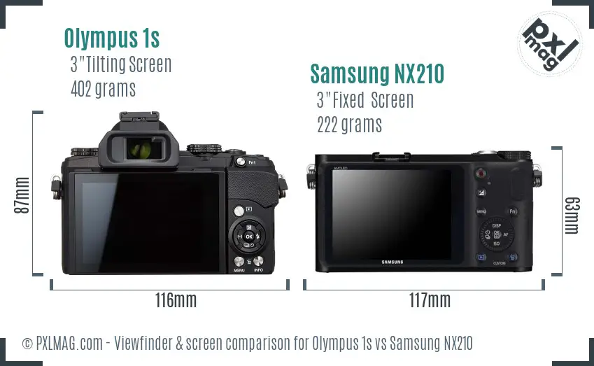 Olympus 1s vs Samsung NX210 Screen and Viewfinder comparison