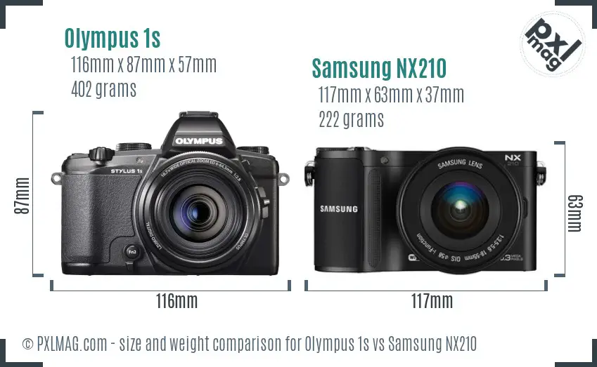 Olympus 1s vs Samsung NX210 size comparison
