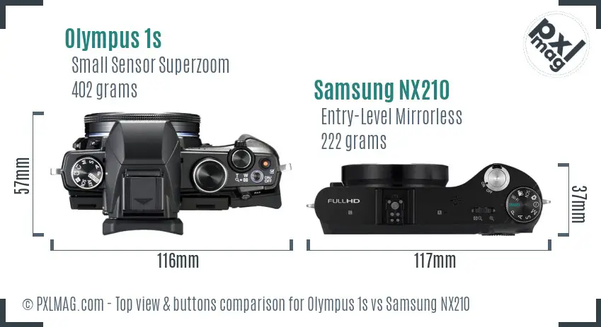 Olympus 1s vs Samsung NX210 top view buttons comparison