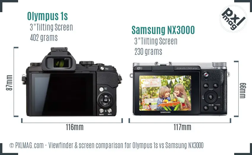 Olympus 1s vs Samsung NX3000 Screen and Viewfinder comparison