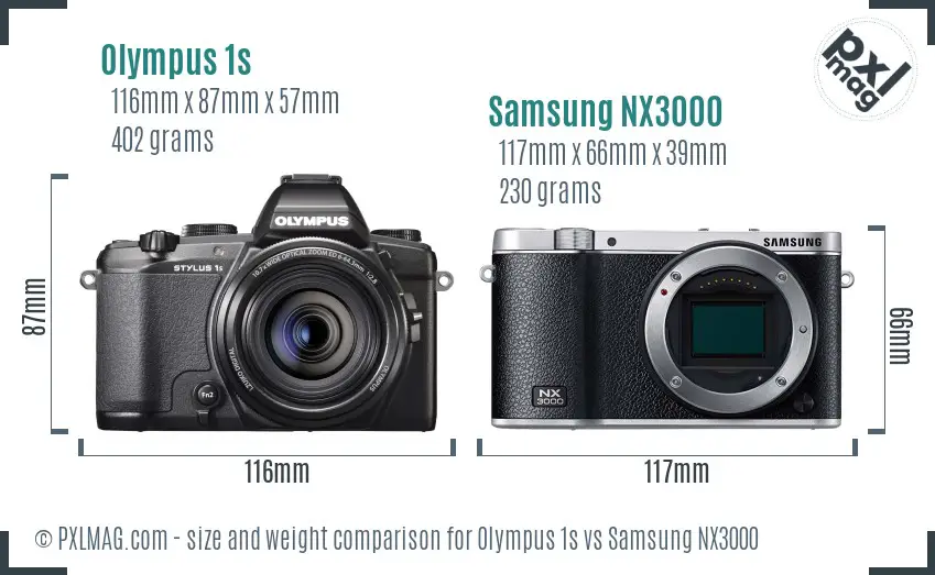 Olympus 1s vs Samsung NX3000 size comparison