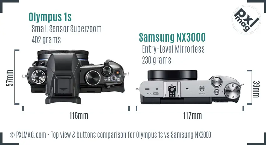 Olympus 1s vs Samsung NX3000 top view buttons comparison