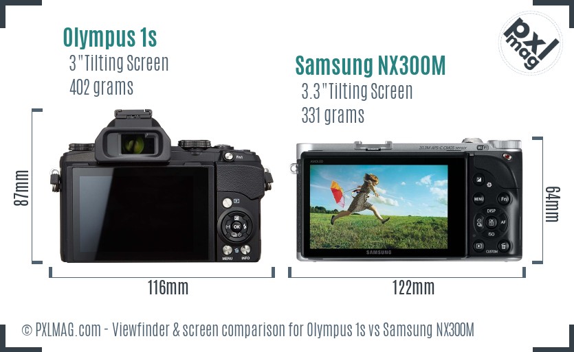 Olympus 1s vs Samsung NX300M Screen and Viewfinder comparison