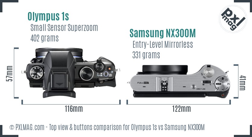 Olympus 1s vs Samsung NX300M top view buttons comparison