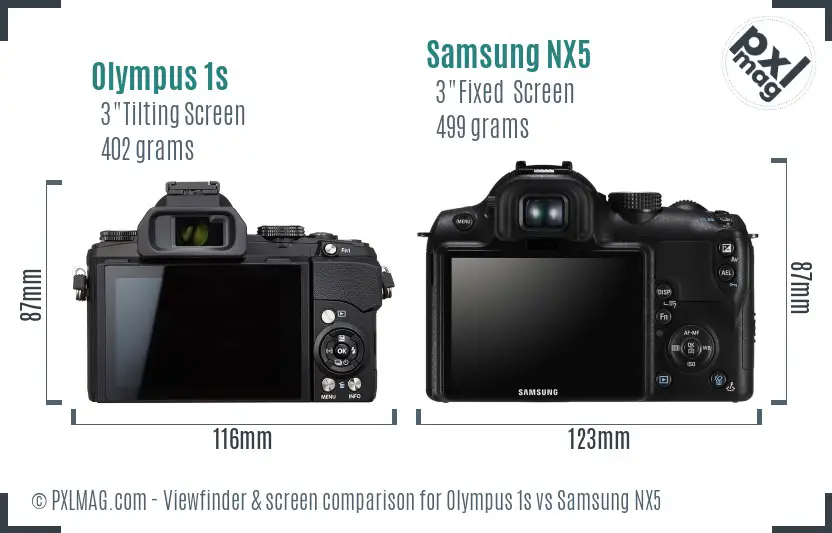 Olympus 1s vs Samsung NX5 Screen and Viewfinder comparison