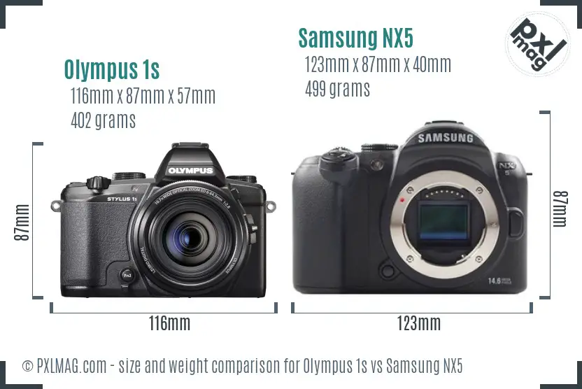 Olympus 1s vs Samsung NX5 size comparison