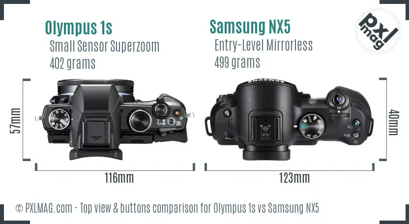 Olympus 1s vs Samsung NX5 top view buttons comparison