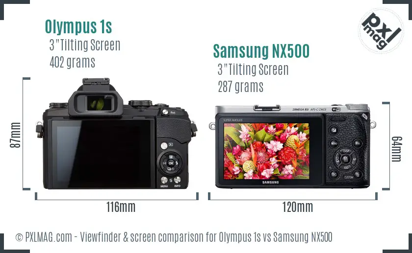 Olympus 1s vs Samsung NX500 Screen and Viewfinder comparison
