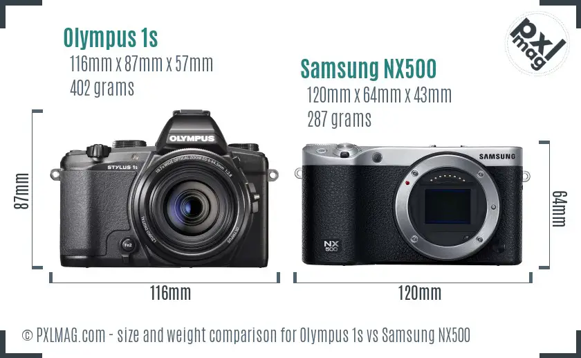 Olympus 1s vs Samsung NX500 size comparison Olympus 1s vs Samsung NX500 size comparison