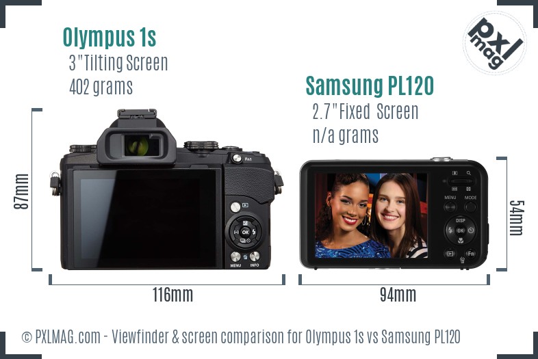 Olympus 1s vs Samsung PL120 Screen and Viewfinder comparison