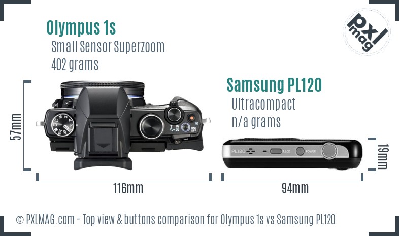 Olympus 1s vs Samsung PL120 top view buttons comparison