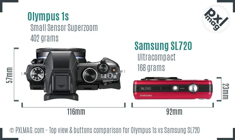 Olympus 1s vs Samsung SL720 top view buttons comparison