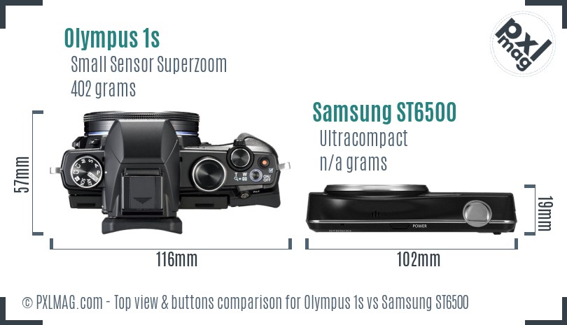 Olympus 1s vs Samsung ST6500 top view buttons comparison