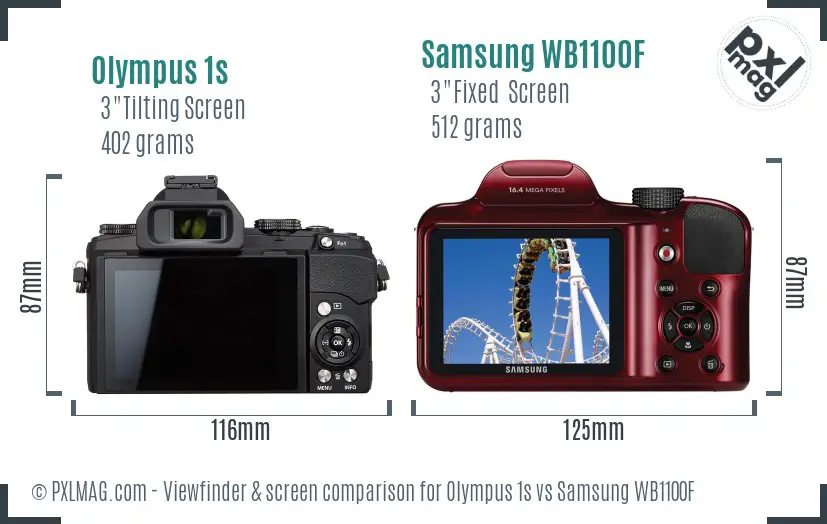 Olympus 1s vs Samsung WB1100F Screen and Viewfinder comparison