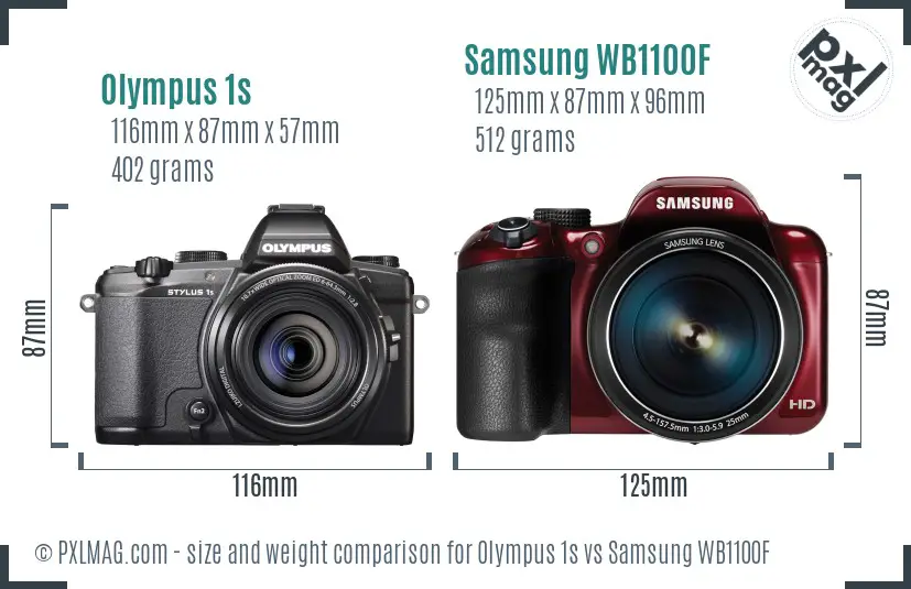 Olympus 1s vs Samsung WB1100F size comparison