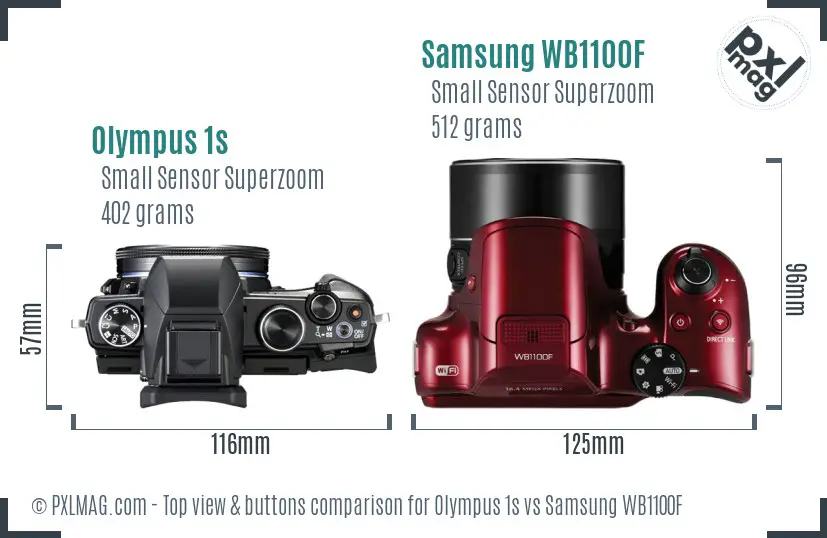 Olympus 1s vs Samsung WB1100F top view buttons comparison