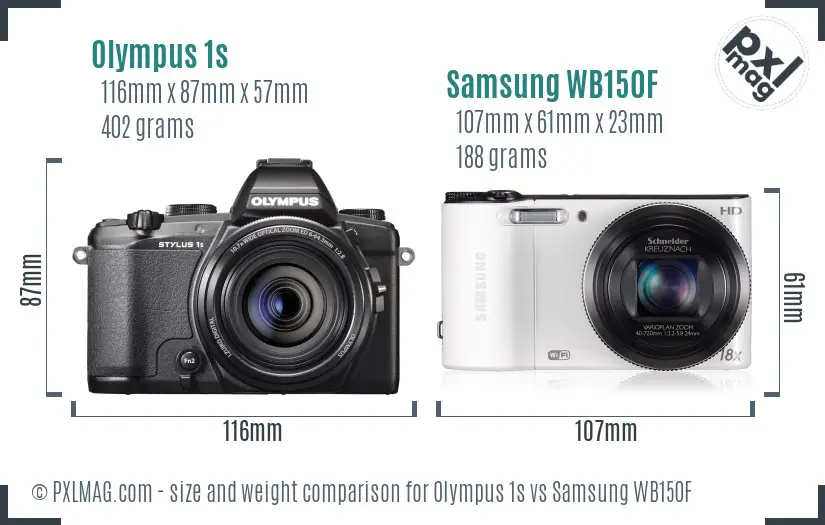 Olympus 1s vs Samsung WB150F size comparison Olympus 1s vs Samsung WB150F size comparison