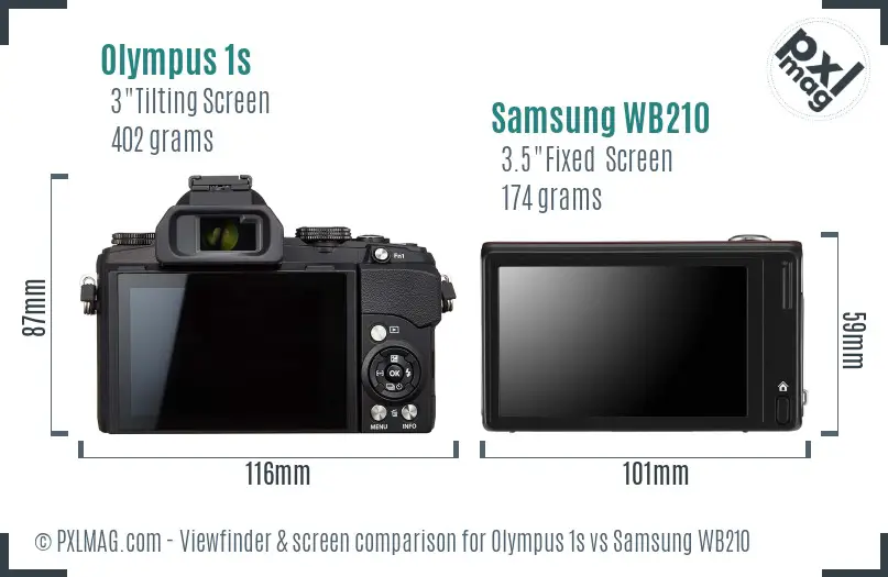 Olympus 1s vs Samsung WB210 Screen and Viewfinder comparison