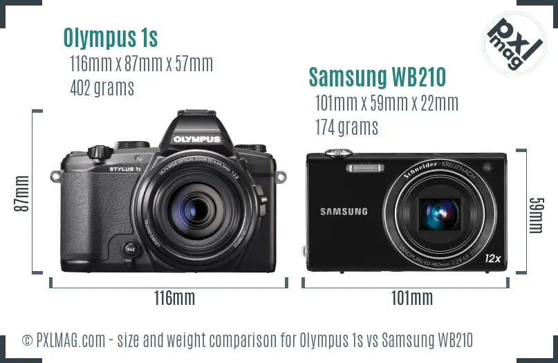 Olympus 1s vs Samsung WB210 size comparison