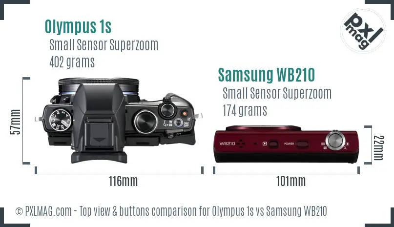 Olympus 1s vs Samsung WB210 top view buttons comparison