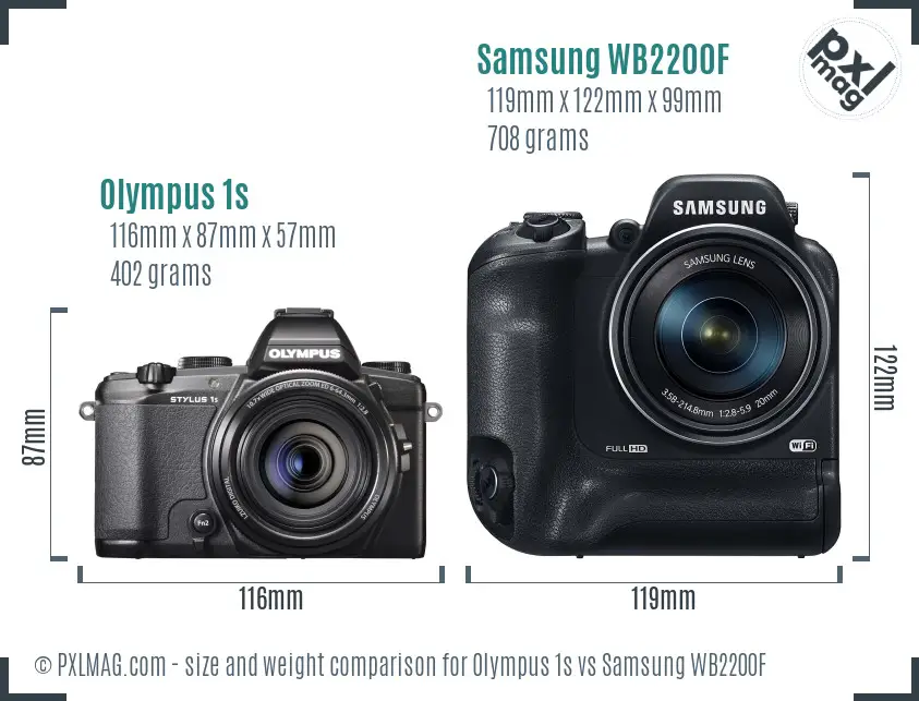 Olympus 1s vs Samsung WB2200F size comparison
