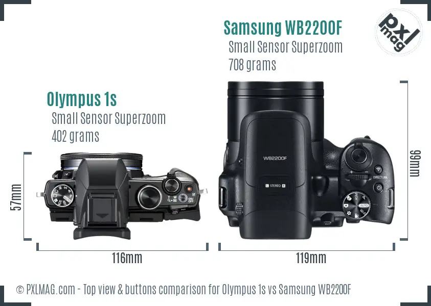 Olympus 1s vs Samsung WB2200F top view buttons comparison