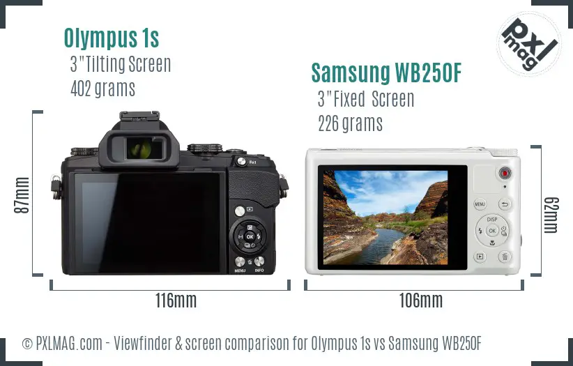 Olympus 1s vs Samsung WB250F Screen and Viewfinder comparison