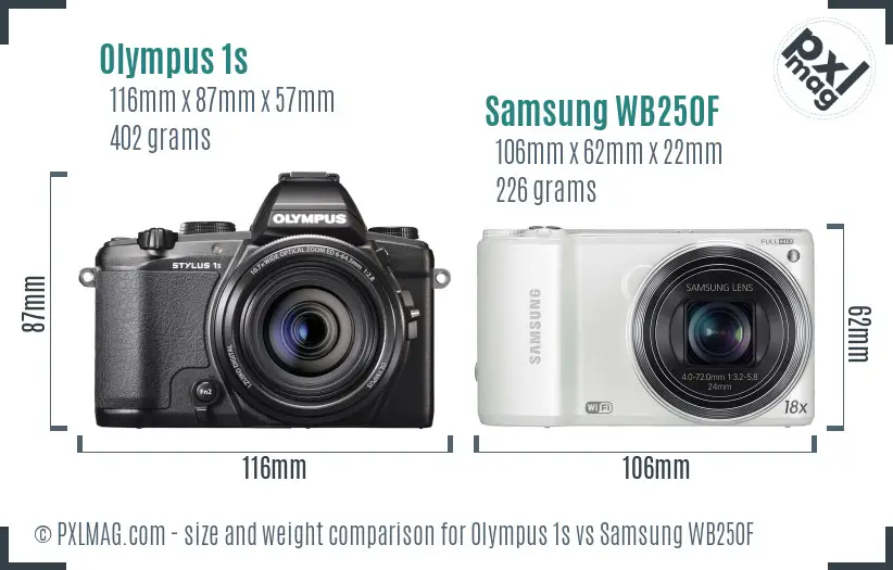 Olympus 1s vs Samsung WB250F size comparison