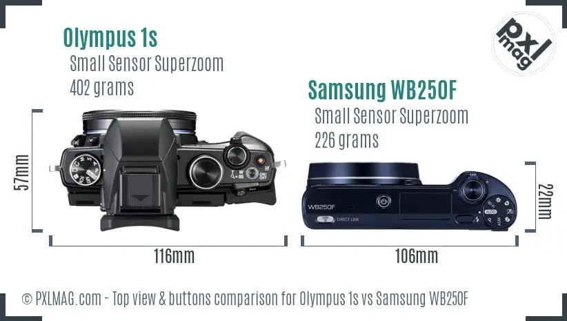 Olympus 1s vs Samsung WB250F top view buttons comparison
