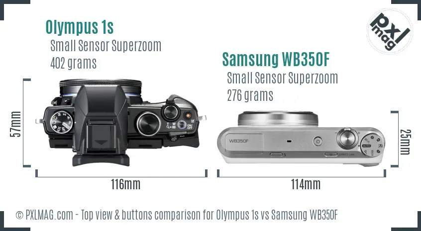 Olympus 1s vs Samsung WB350F top view buttons comparison Olympus 1s vs Samsung WB350F top view buttons comparison