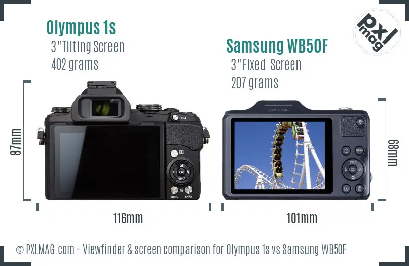 Olympus 1s vs Samsung WB50F Screen and Viewfinder comparison