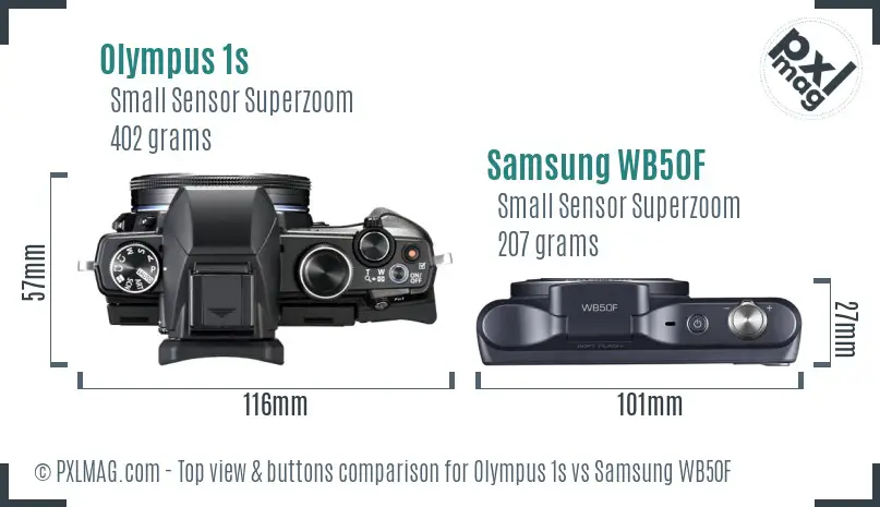 Olympus 1s vs Samsung WB50F top view buttons comparison