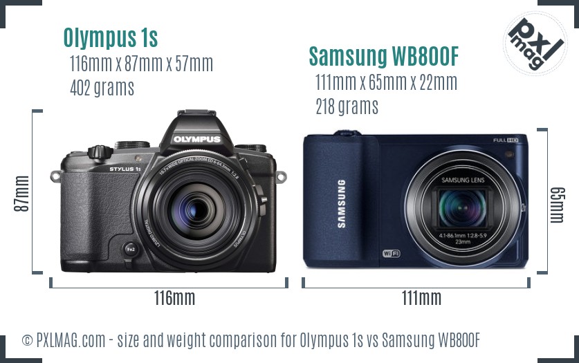 Olympus 1s vs Samsung WB800F size comparison